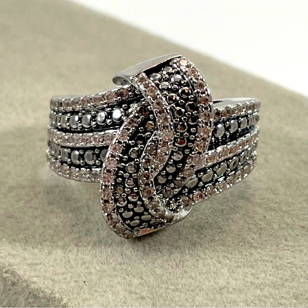 Ring Knot Band White Gray Diamond CZ Micro Paved Boho Statement Classic Stunning - Picture 2 of 7
